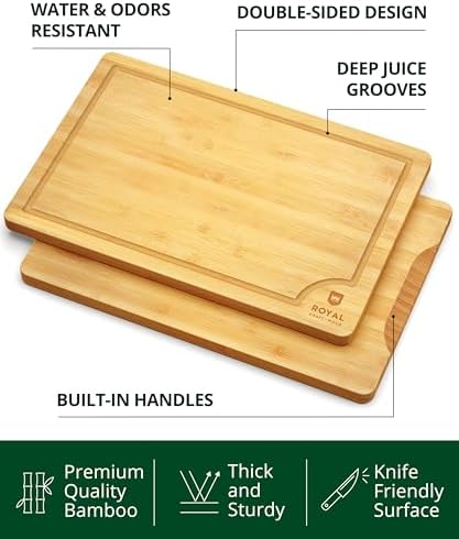 ROYAL CRAFT WOOD Bamboo Cutting Board with Juice Groove - Kitchen Chopping Board for Meat Cheese and Vegetables, Heavy Duty Serving Tray