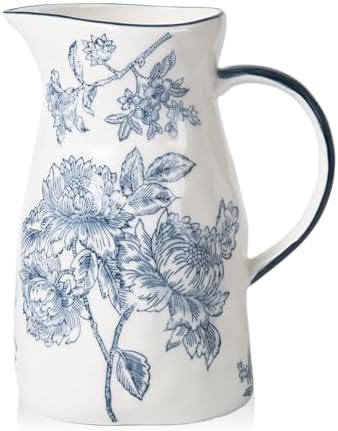 Ceramic Pitcher Vase, Blue and White Vase for Home Decor, Chinoiserie Decor