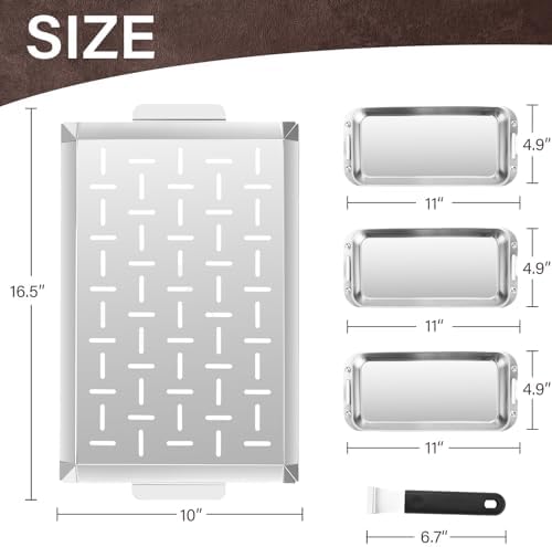 BBQ Vegetable Grill Basket Set, 4 Piece Stainless Steel Grill Pan Set with Universal Handle & lid, Dishwasher Safe, for Outdoor Cooking, Camping, Picnic, For Grilling Fish Veggies & Meats