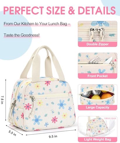 Lunch Bag for Women, Corduroy Small Insulated Lunch Box