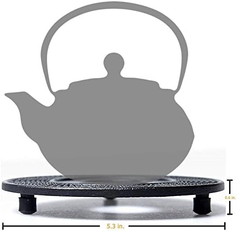 suyika Cast Iron Mat with Rubber Pegs/Feet for Japanese Tea Kettle Cast Iron Teapot Black Trivet 5.3in