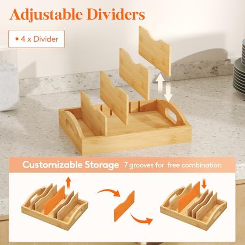 Lifewit Bamboo Lid Organizers for Inside Cabinet with 5 Sections