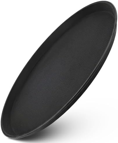 Winco 14" Black Premium Round Fiberglass Glass Tray
