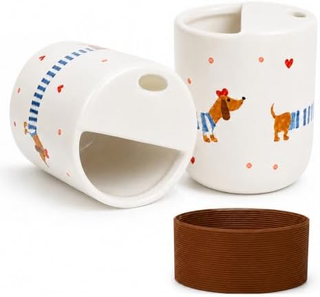 Ceramic Travel Coffee Mug 12 OZ, Cute Dachshund Pattern Coffee Cup