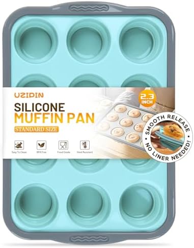 Silicone Muffin Pan, 12 Cups Non-Stick Cupcake Pan, Food-Grade BPA-Free Muffin Tin, Oven-Safe 450 °F, Reinforced Steel Frame, Easy-Grab Handles, Quick-Release 2.3" Baking Molds for Mini Treats