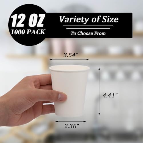 Lamosi 1000 Count 12 oz Paper Coffee Cups Bulk, White Beverages Water Cups