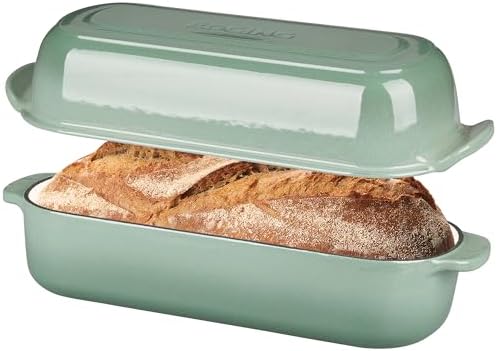 EDGING CASTING Enameled Cast Iron Loaf Pan with Lid, Bread pan, Dutch Oven Bread pan for Homemade Sourdough Bread Baking, 12.5x5.5 inch, 5qt, Sage Green