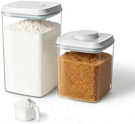 Ankou Food Storage Container Sets, 2.8 Qt + 4.2 Qt Airtight Canisters with Lids and 130ml Scoop, BPA-Free Plastic Pantry Containers for Flour, Sugar, Rice