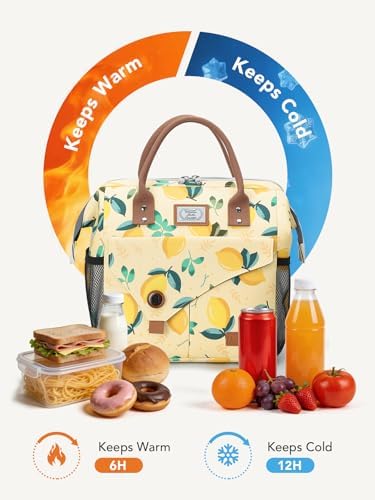 Lekesky Insulated Lunch Bag Portable Lunch Bag for Women-11L, Lemon