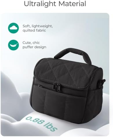 BAGSMART Insulated Lunch Bags for Women, Cute Quilted Lunch Box, Black