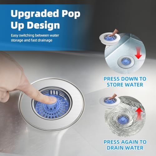 Hibbent 3 in 1 Kitchen Sink Drain Strainer, Metal Pop Up Stopper