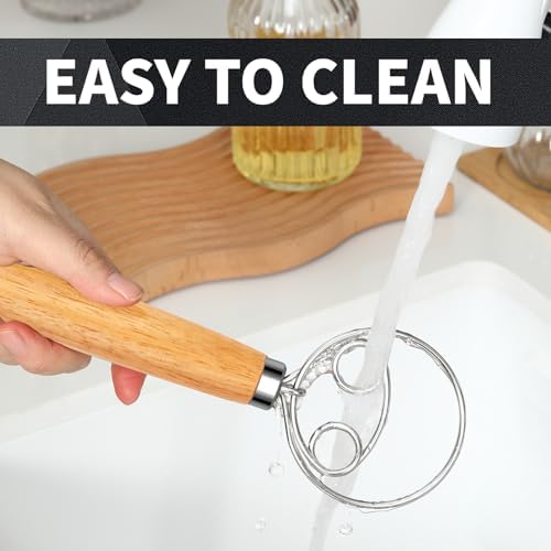 Danish Dough Whisk Stainless Steel Wood Handle for Sourdough Bread