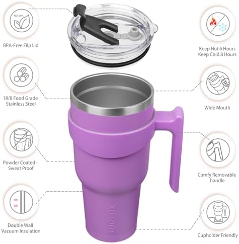 BJPKPK 40 oz Tumbler with Handle & Straw, Insulated Stainless Steel Mug
