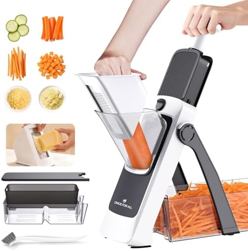 ONCE FOR ALL Safe Mandoline Slicer Pro, Veggie Slicer with Container, Gray