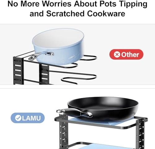 LAMU Pots and Pans Organizer for under Cabinet, 6-Tier Heavy Duty Pan Pot Organizers inside Cabinet Adjustable 14 to 24.57", Pot Rack Kitchen Cabinet Organization and Storage Holds up to 12" Cookware