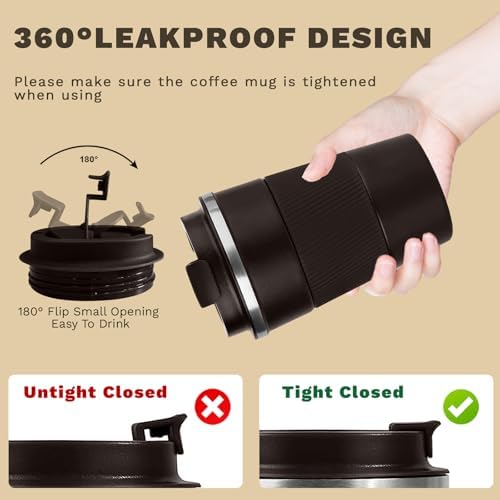 Vacuum Insulated Stainless Steel Travel Coffee Mug,Leak Proof Cup with Lid