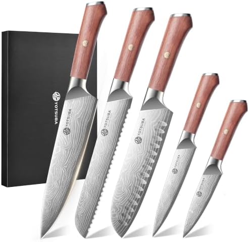 YOTSUBA 5 PCS Japanese Kitchen Knife Set with Ergonomic Rosewood Handle