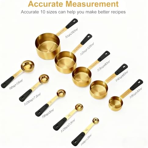 Bopei 10-Pcs Stainless Steel Measuring Cups & Spoons Set, Gold