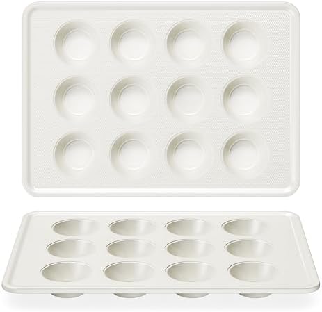 HONGBAKE 2 Pack Nonstick Ceramic Muffin Pan, 12 Cup Muffin tin for Baking, Non-toxic Cupcake Pan, Heavy-duty Aluminized Steel Cupcake Tray with Diamond Texture, Easy To Clean (Cream, 2PCS)