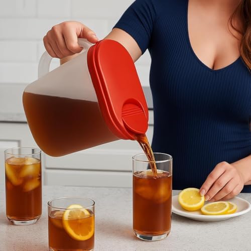 2-Pack Water Pitcher with Lid & Pivot Top Spout 1 Gallon Pitcher - Red