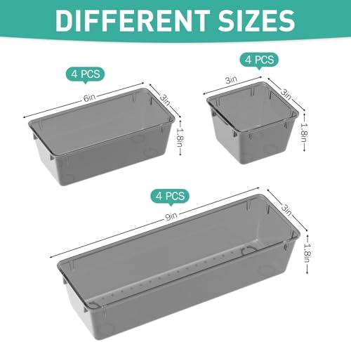 12 Pack Clear Drawer Organizer Set, Drawer Storage Trays, Storage Bins