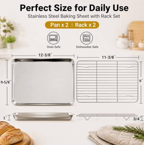 Onader Baking Sheet with Wire Rack 9x13IN Stainless Steel Quarter Sheet Pan
