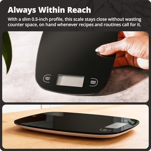 Greater Goods Food Scale, Slim & Compact Build, 1g Precision (Black Glass)