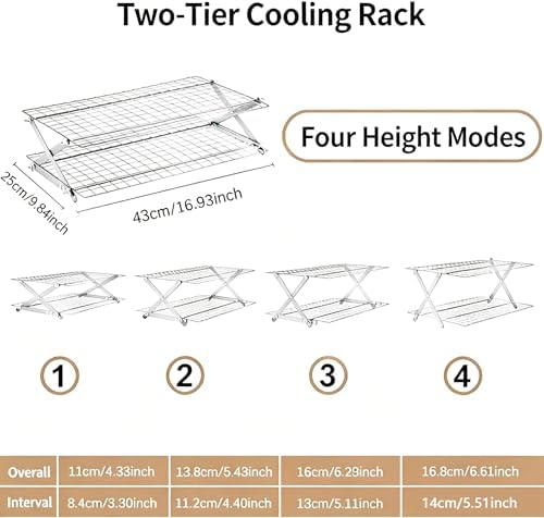 Collapsible Cooling Rack, Adjustable Stainless Steel Drying Rack (2 Tier)