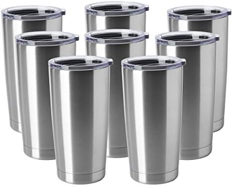 HASLE OUTFITTERS 20oz Tumblers Bulk Stainless Steel Cups with Lid Double Wall Vacuum Insulated Coffee Mugs for Cold & Hot Drinks 8 Pack