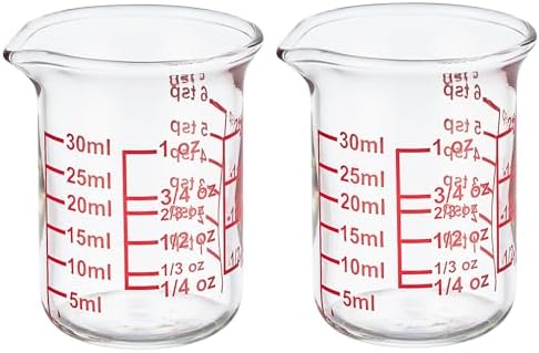 Ackers BORO3.3 Glass Measuring Cups with V-Spouts, 30 ml/1 oz, 2 Pack