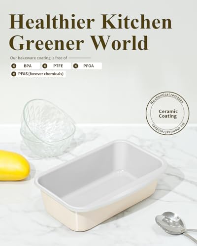 Nonstick Ceramic Bread Loaf Pan with Handle, Cream