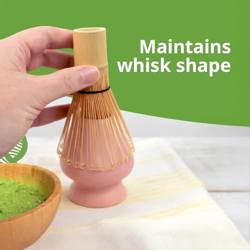 BlendWell Ceramic Matcha Whisk Stand, Pink Holder for Bamboo Chasen, Protects Shape and Extends Whisk Life