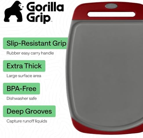 GORILLA GRIP BPA-Free Reversible Kitchen Cutting Board, Set of 3, Gray Red