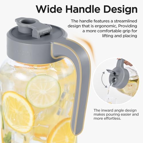 Mason Jar Pitcher, 64 oz (2 quart), Glass Pitcher with Lid