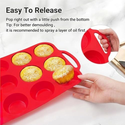 Redfly 2 Pack Silicone Muffin Pans for Baking with Metal Reinforced Frame