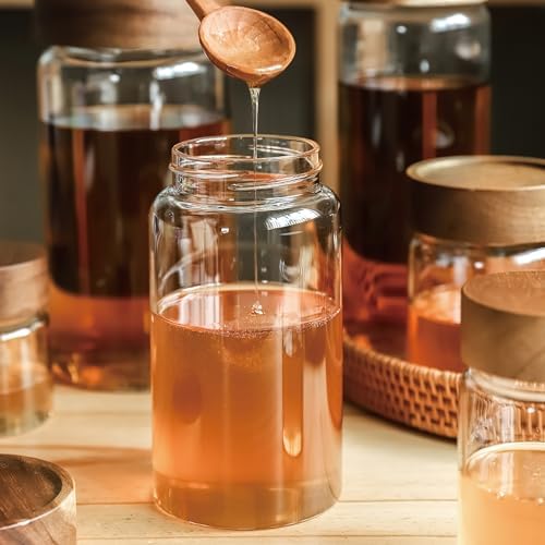 50 fl oz/1500 ml Clear Glass Storage Canister with Airtight Wooden Screw Lid, Large Tall Cute Decorative Glass Food Container Jar for Coffee, Candy, Cereal, Cookie, Pasta, Flour, Juices