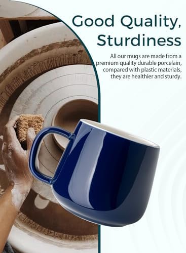 Teocera Ceramic Coffee Mug Set of 4-12 oz Coffee Mugs with Large Handles for Hot or Cold Drinks Like Latte, Cocoa, Tea or Juice - Smooth Ceramic, Dishwasher Safe, Navy