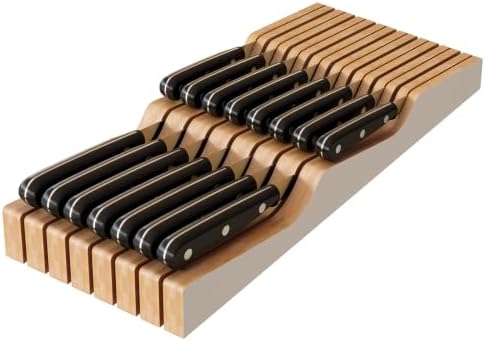 In-Drawer Knife Block Organizer - Bamboo Wood Drawer Knife Organizer-Protecting Knife Organizer Block (Not Included) (White, 15 Knives Dock)