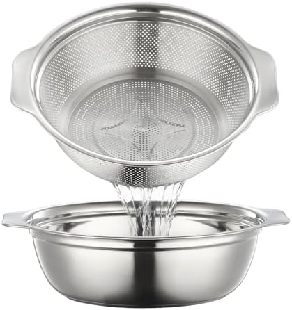 Stainless Steel Colander for Kitchen 2-Quart, Strainer Microporous with Mixing Bowl, Rice Strainer for Washing Vegetables, Fruit and Draining Cooked Pasta, Dishwasher Safe