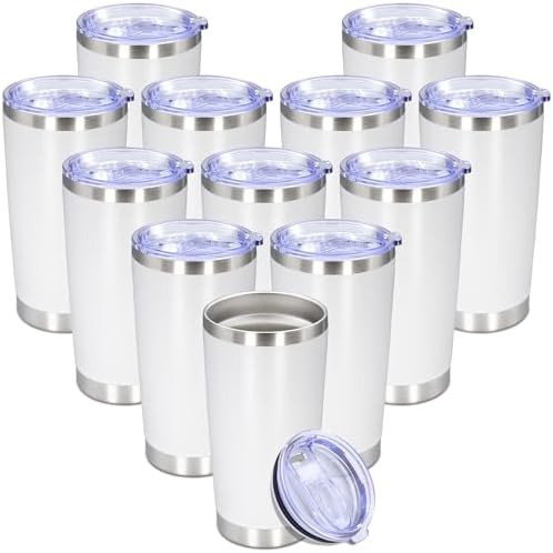 20 oz Tumbler Insulated Tumblers Stainless Steel Coffee Mug,White 12PCS