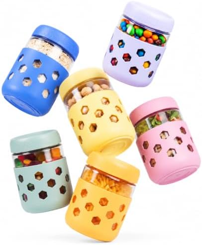 Gemice 6-Pack 16 oz Overnight Oats Containers with Lids and Silicone Sleeves, Glass Mason Jars with Airtight Lid, Dishwasher Safe, Wide Mouth Chia Seed Pudding Meal Prep Jar for Yogurt Berries Snack