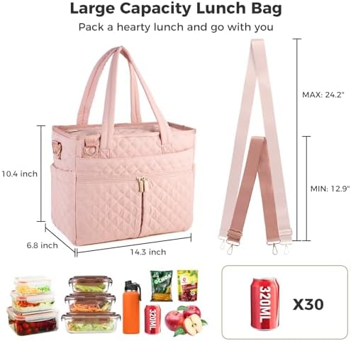 Large Lunch Box for Women, Insulated Lunch Bag for Work, Pink