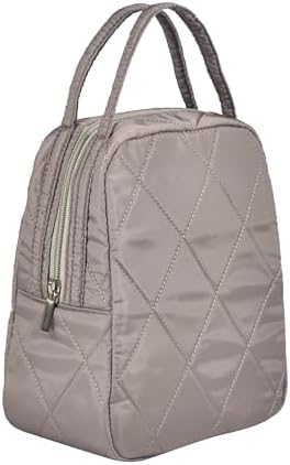 Machine Washable Women Quilted Fabric Insulated Reusable Cooler Lunch Bag Tote Adult Thermal Lunch Box Storage Bag for Ｗork (Grey #2)