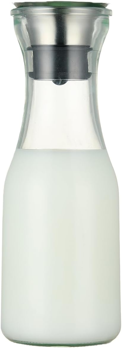 Karafu 33.8 Ounces/1 Liter Glass Carafe with Lid, Heavy Duty Pitcher for Cold Water, Cold Brew Coffee, Milk, Wine, Ice Tea and Juice Beverage