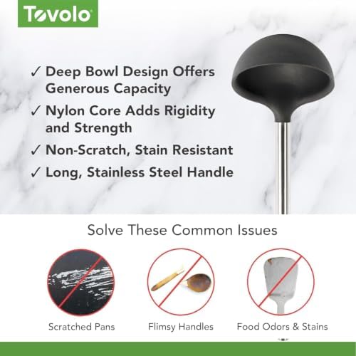 Tovolo Silicone Ladle With Stainless Steel Handle Deep Soup Ladle for Cooking Canning Serving Soup Punch Stew Sauce, Large Kitchen Utensil Spoon Dishwasher Safe BPA Free Silicone Charcoal Gray