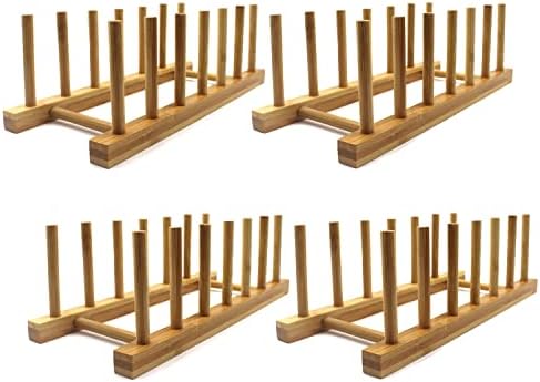 Bamboo Wooden Plate Racks Dish display Holder Kitchen Storage, Pack of 4