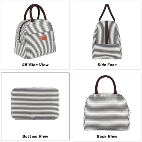 BALORAY Lunch Bag for Women Men Adult Lunch Box (Black White Stripes), M