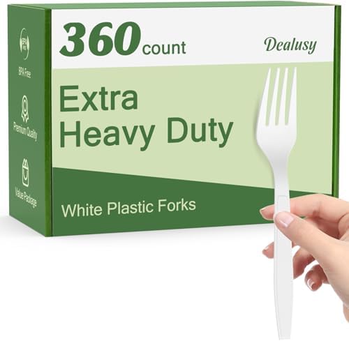 Dealusy 360 Count Extra Heavy Duty White Plastic Forks Disposable