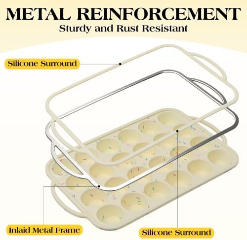CAKETIME Silicone Muffin Pans for Baking, Metal Reinforced Frame Regular 12 Cups & Mini 24 Cups Cupcake Pan Set Nonstick Muffin Pan for Homemade Baking Easy to Handle