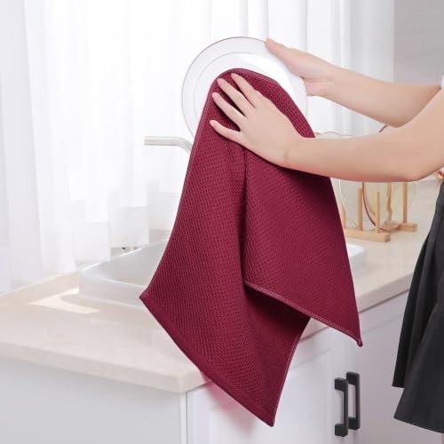 Homaxy 100% Cotton Waffle Weave Kitchen Dish Towels 4-Pack, Magenta